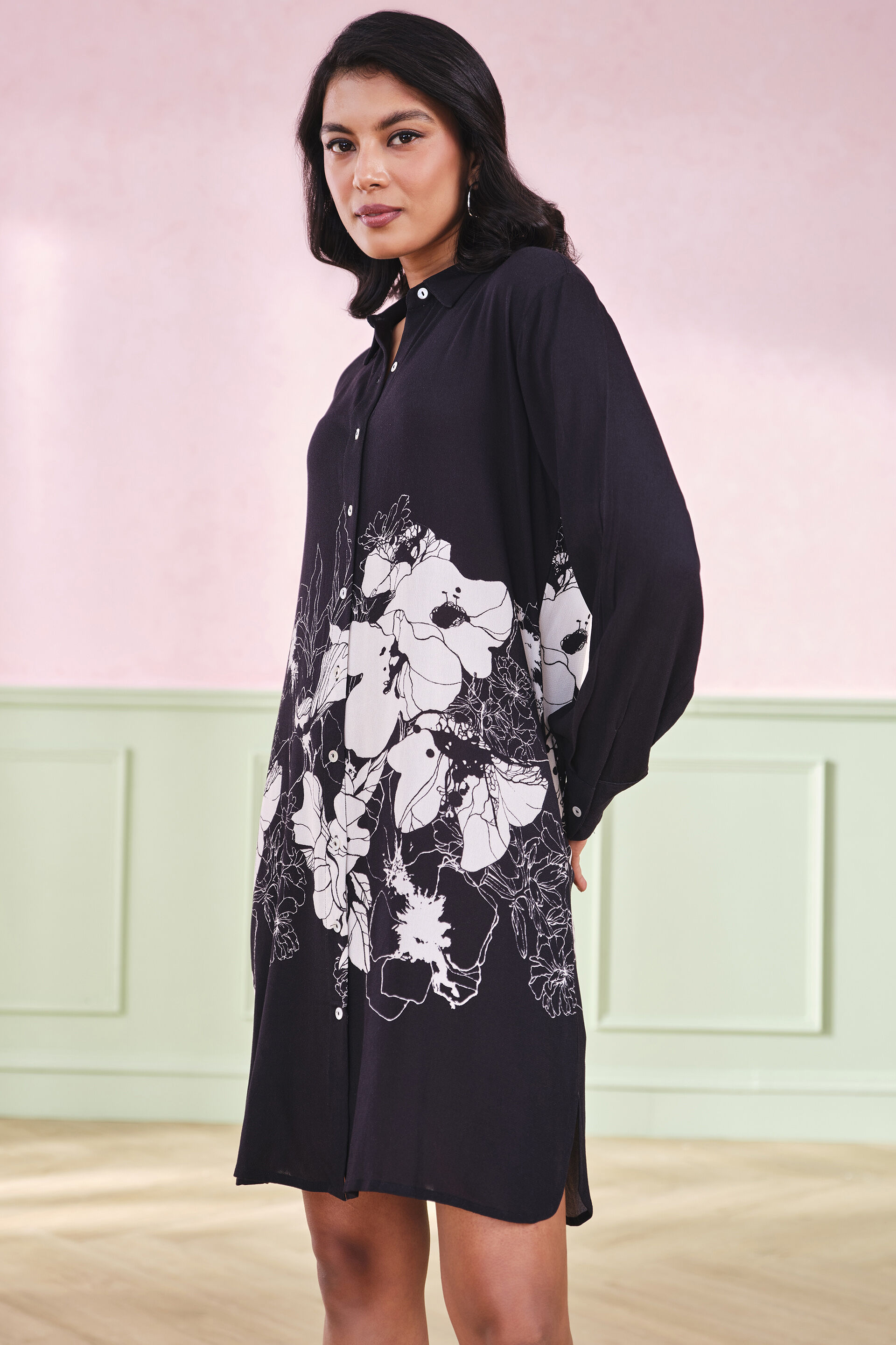 Lily Popover Viscose Dress, Black, image 3